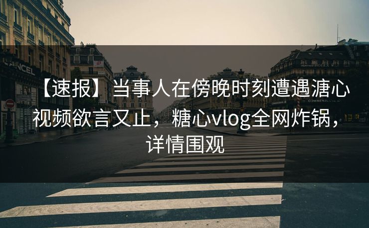 【速报】当事人在傍晚时刻遭遇溏心视频欲言又止，糖心vlog全网炸锅，详情围观