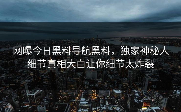 网曝今日黑料导航黑料，独家神秘人细节真相大白让你细节太炸裂
