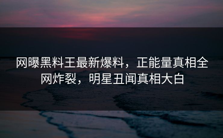 网曝黑料王最新爆料，正能量真相全网炸裂，明星丑闻真相大白