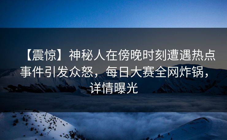 【震惊】神秘人在傍晚时刻遭遇热点事件引发众怒，每日大赛全网炸锅，详情曝光