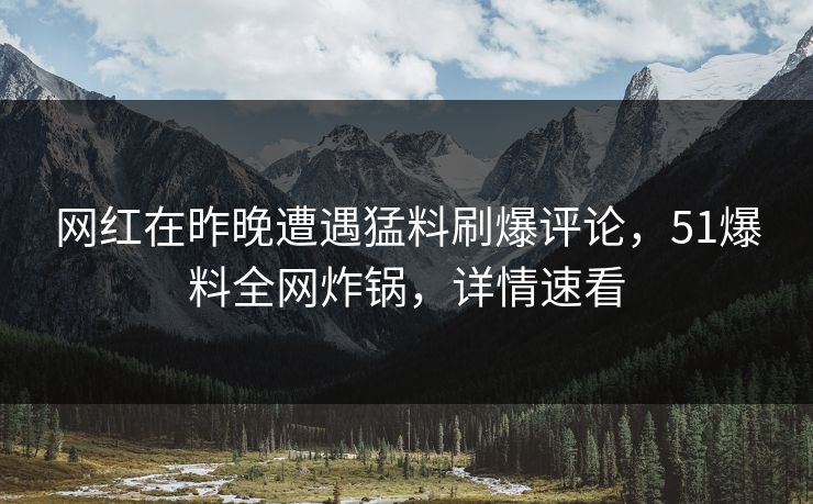 网红在昨晚遭遇猛料刷爆评论，51爆料全网炸锅，详情速看