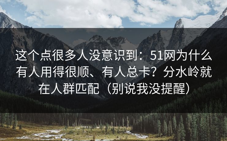 这个点很多人没意识到:51网为什么有人用得很顺、有人总卡?分水岭就在人群匹配(别说我没提醒) 这个点很多人没意识到:51网为什么有人用得很顺、有人总卡?分水岭就在人群匹配(别说我没提醒)